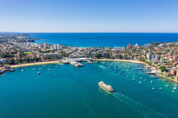 Aerial view on famous Manly Wharf and Manly, Sydney, Australia. Manly IT Services TECHD Group