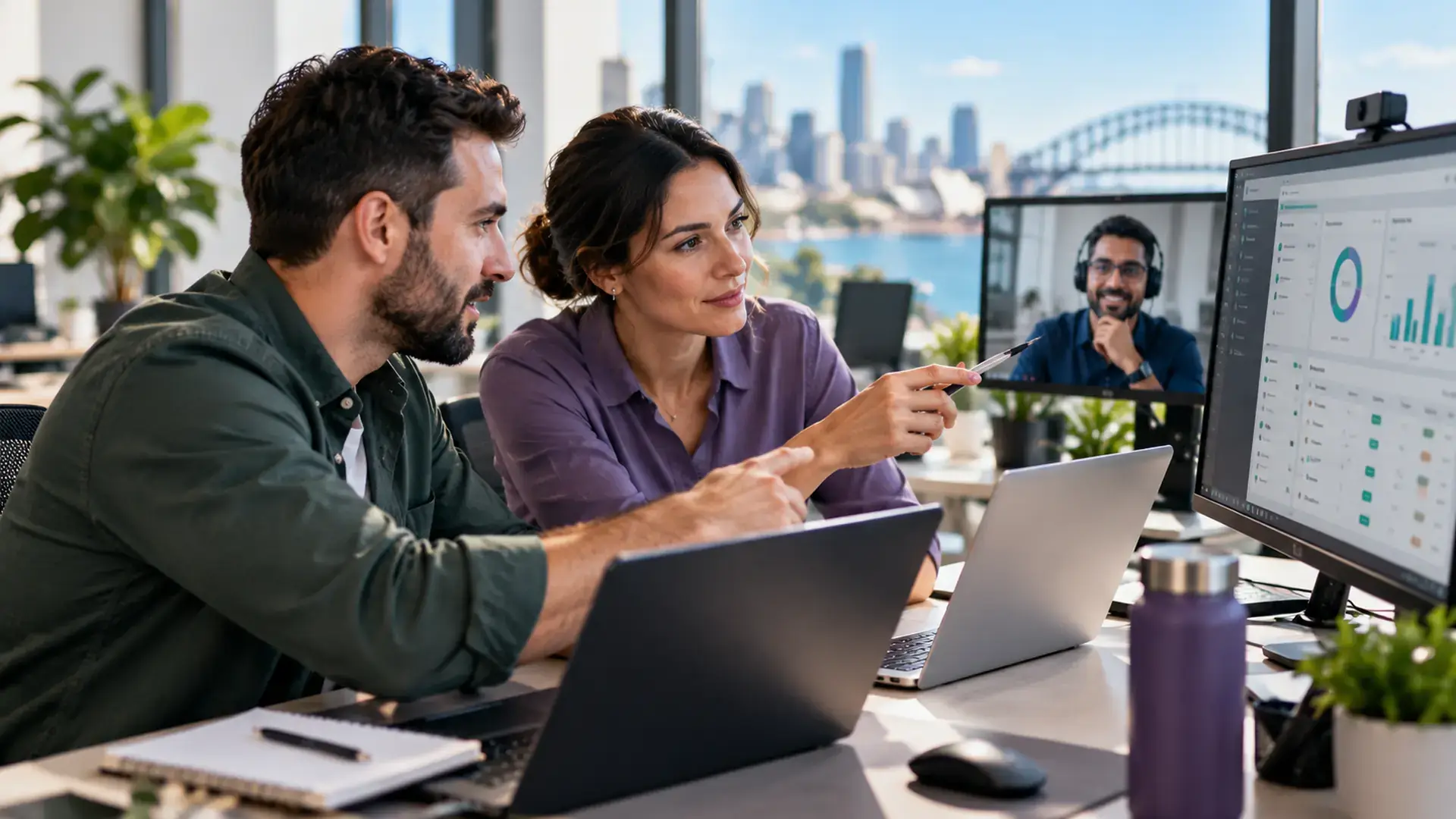 Internal IT team collaborating with a co-managed IT specialist in a Sydney office